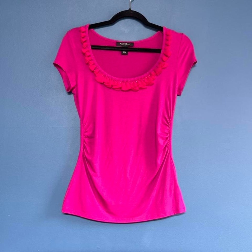 Y2K Ruched‎ Blouse Women's Size XS White House Black Market Pink Fuschia Ruffle